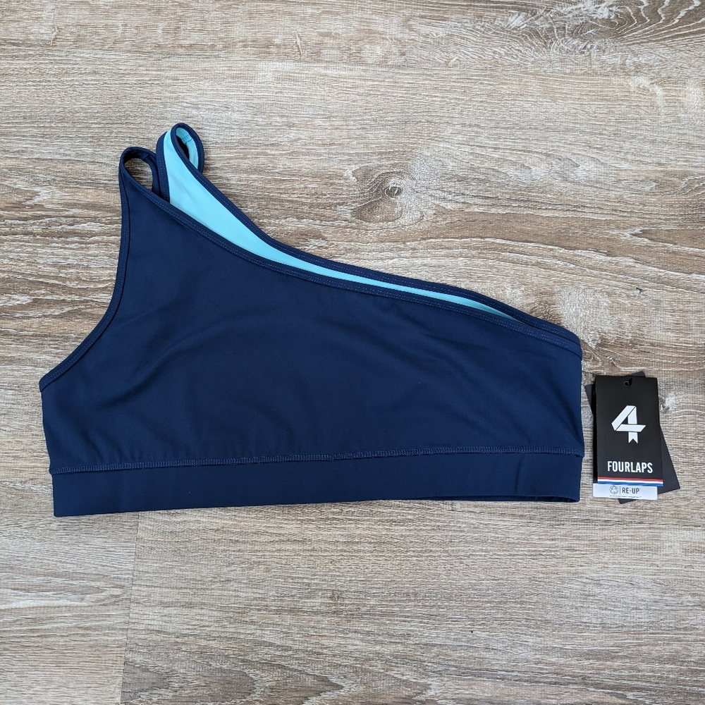 NWT Fourlaps Solo One Shoulder Blue Activewear Sports Bra Size XXL
